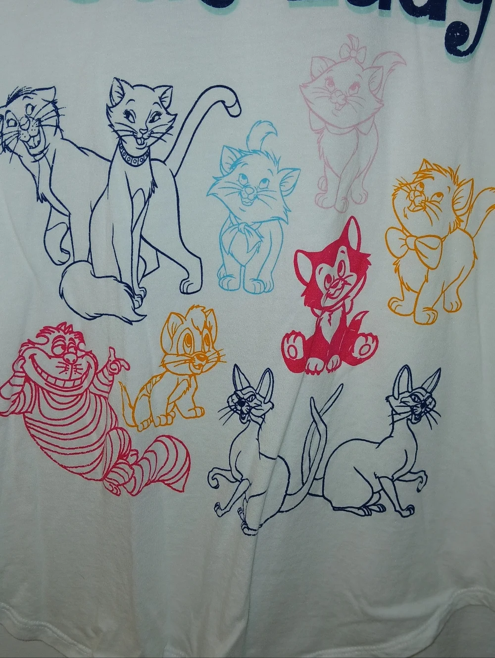 Disney White Cat Lady Tee with Multicolor Cat Sketches